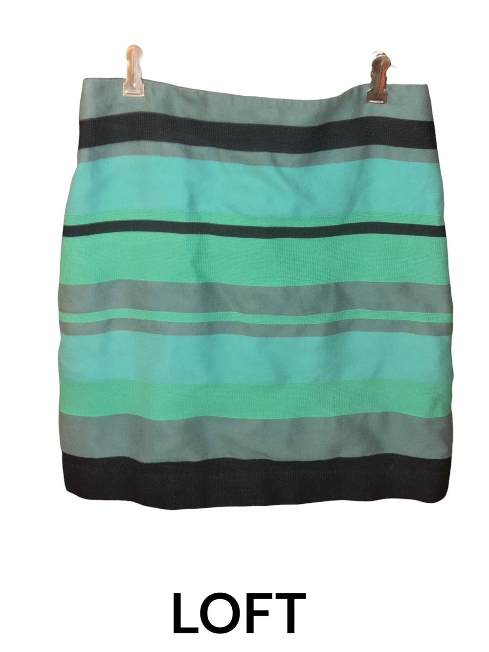 LOFT Striped Aqua & Teal Mini Pencil Skirt